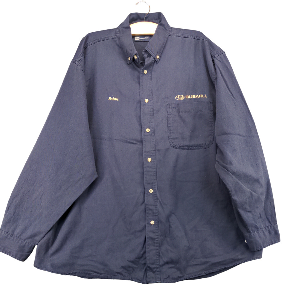 Subaru Men's Employee Uniform Workwear Shirt Blue Size 2XL Long Sleeve